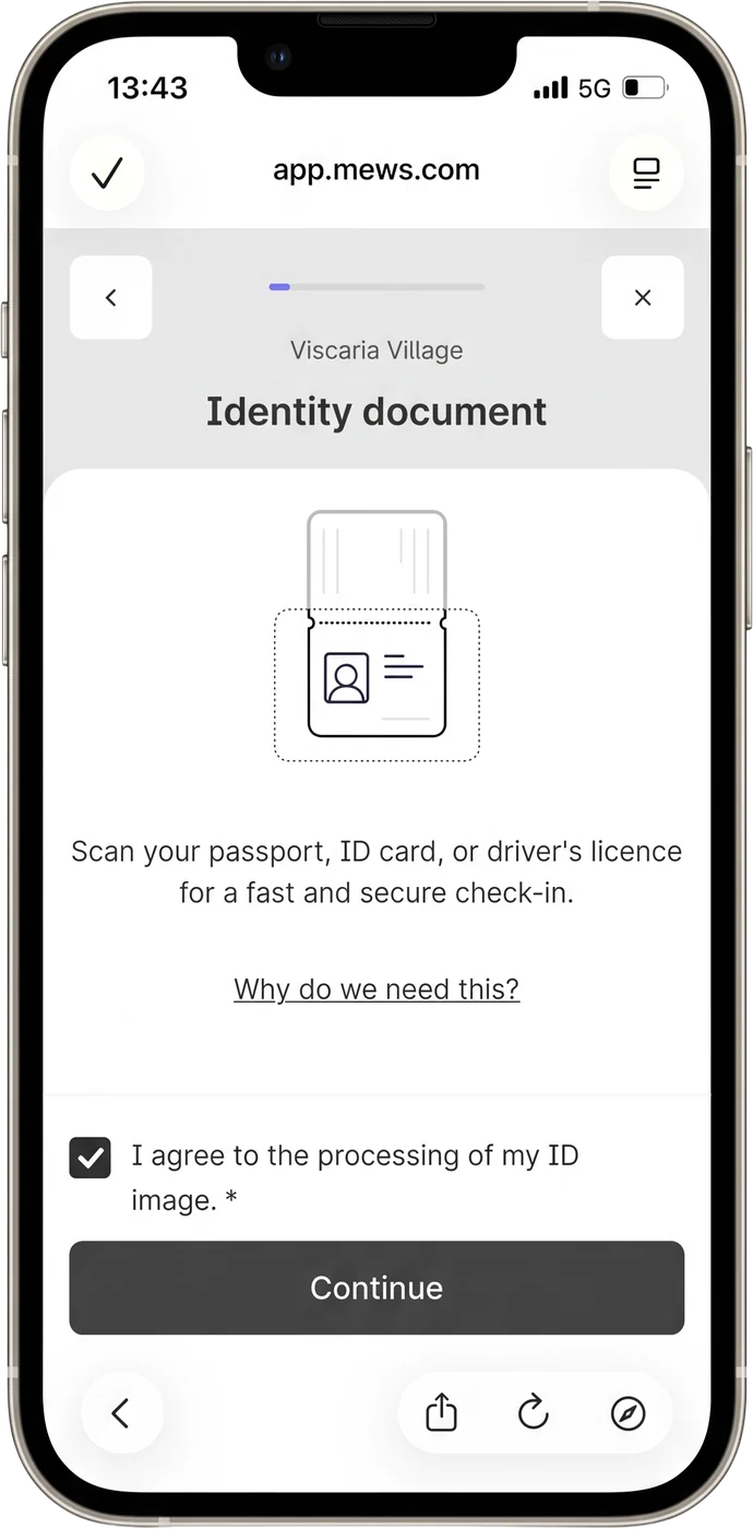 The identity document step, asking you to scan your passport, ID card or driver’s licence